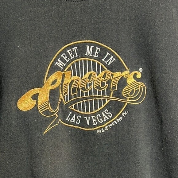 CHEERS BAR LAS VEGAS BLACK AND GOLD CREWNECK SWEATSHIRT 1993 WOMENS MEDIUM - Picture 2 of 6